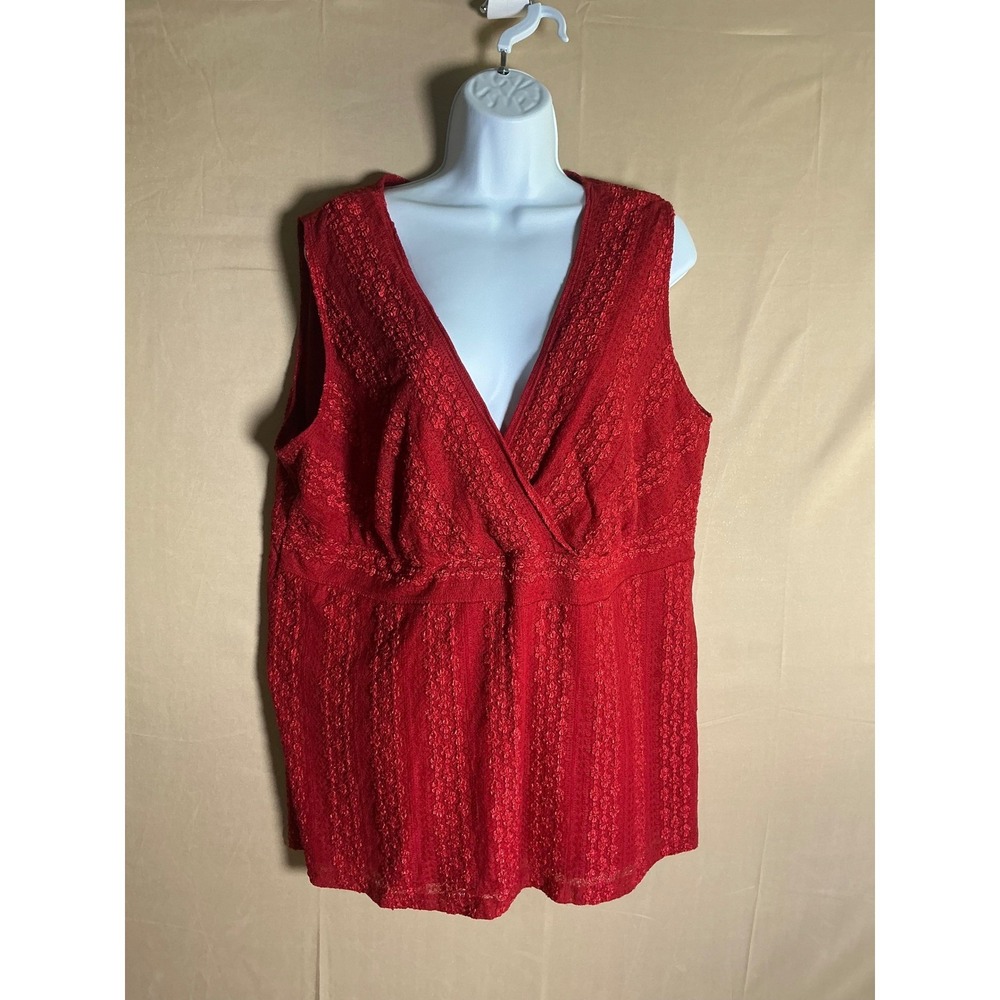Lane Bryant Red Lace Surplice V-Neck Empire Waist Sleeveless Top Plus Size 22/24